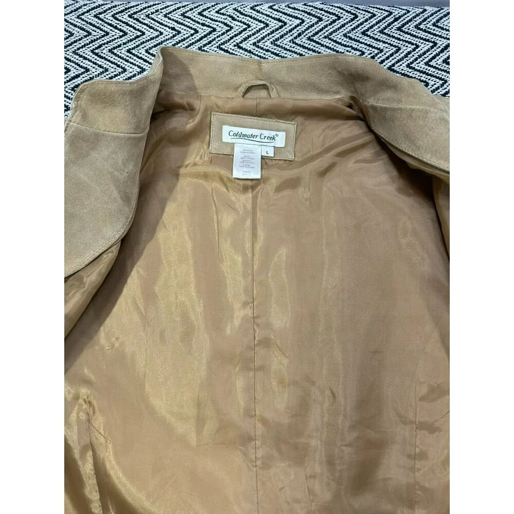 Coldwater Creek Women's Large Beige Faux Suede Jacket Knit Sleeves & Zip Closure - Picture 6 of 6